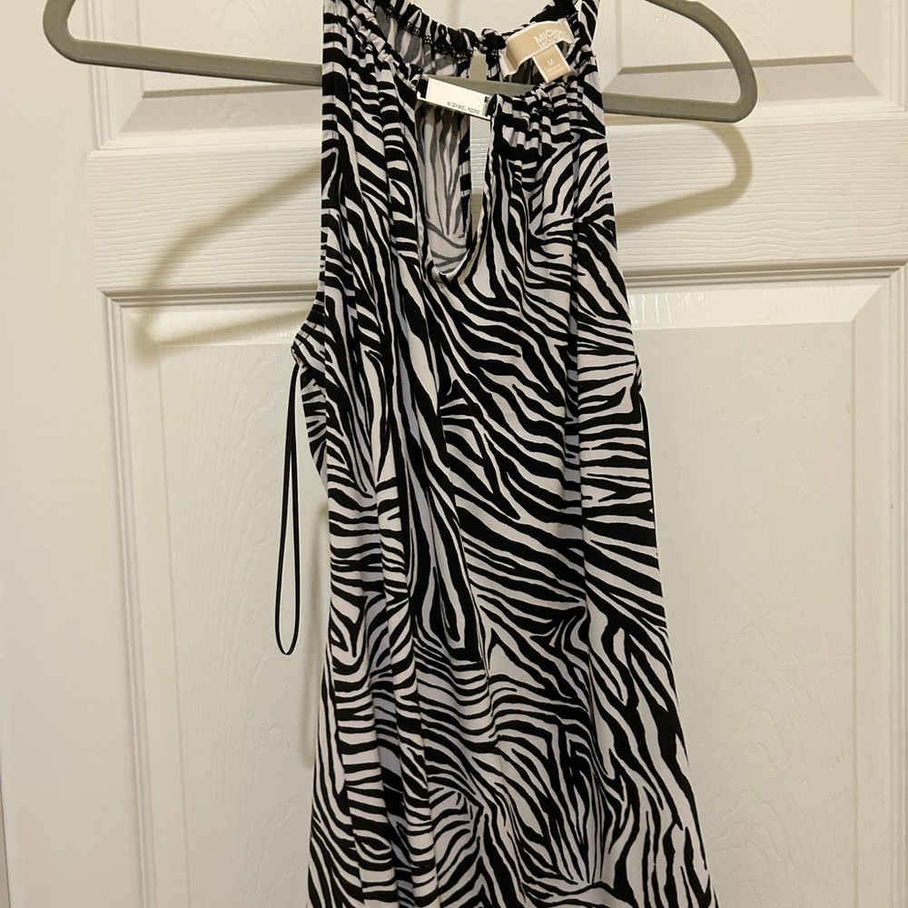 KORS Michael Kors Black and White Zebra Print Top